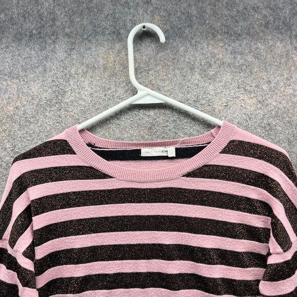 Rag & bone Sweatshirt Womens XS Black Pink Metallic Striped Pullover Knit Wool - Picture 8 of 10